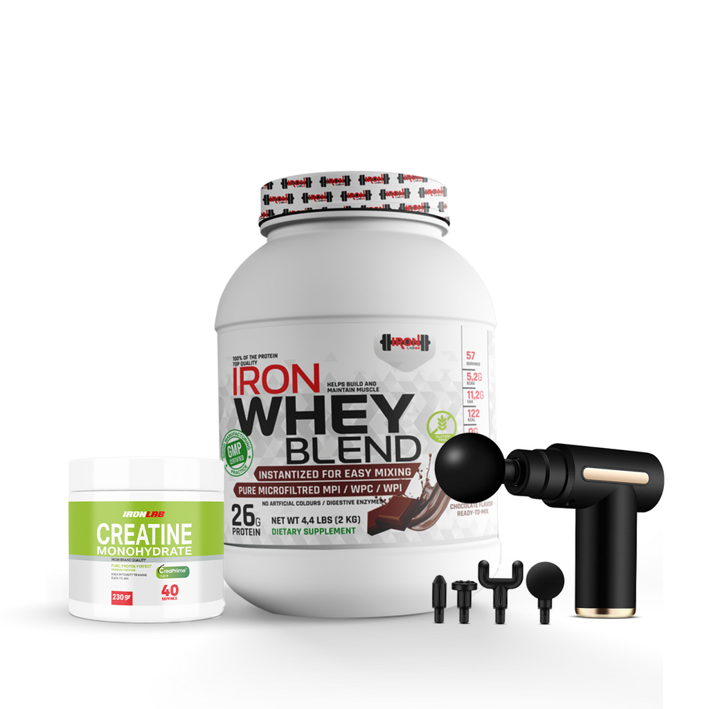 Pack Créatine Monohydrate Creaprime® 230g | Iron Lab + Whey Blend 2kg | Iron Lab + appareil de massage