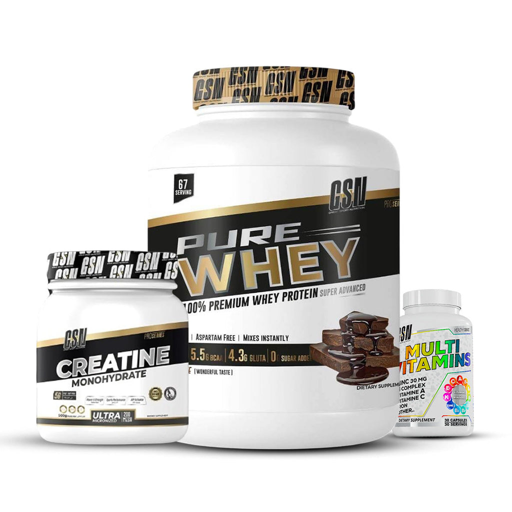 Pack Pure whey GSN 2kg + creatine GSN 500g + Multivitamin GSN 30 caps