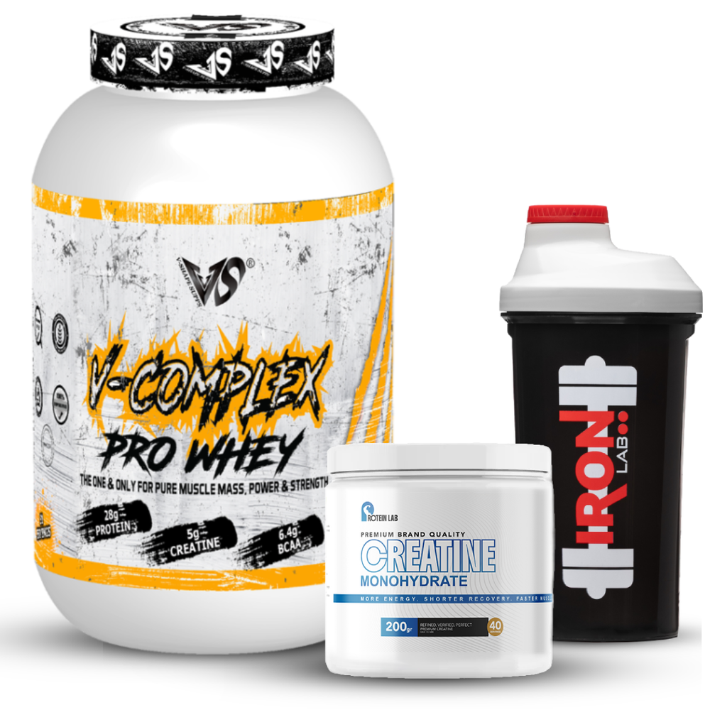 Pack V-Shape : V-Complex PRO Whey 1.8 kg + Créatine Monohydrate 200g – Protein Lab + Shaker