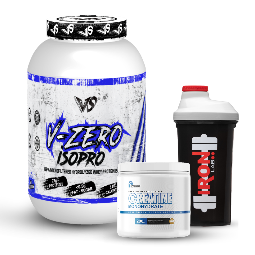 Pack V-Shape : V-Zero ISOPRO 1.8 kg + Créatine Monohydrate 200g – Protein Lab + Shaker