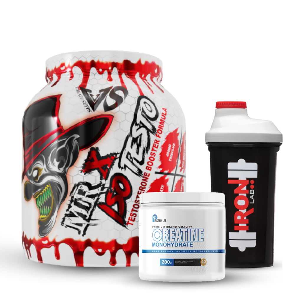 Pack V-Shape : Mr. X ISO TESTO 1.8 kg + Créatine Monohydrate 200g – Protein Lab + Shaker