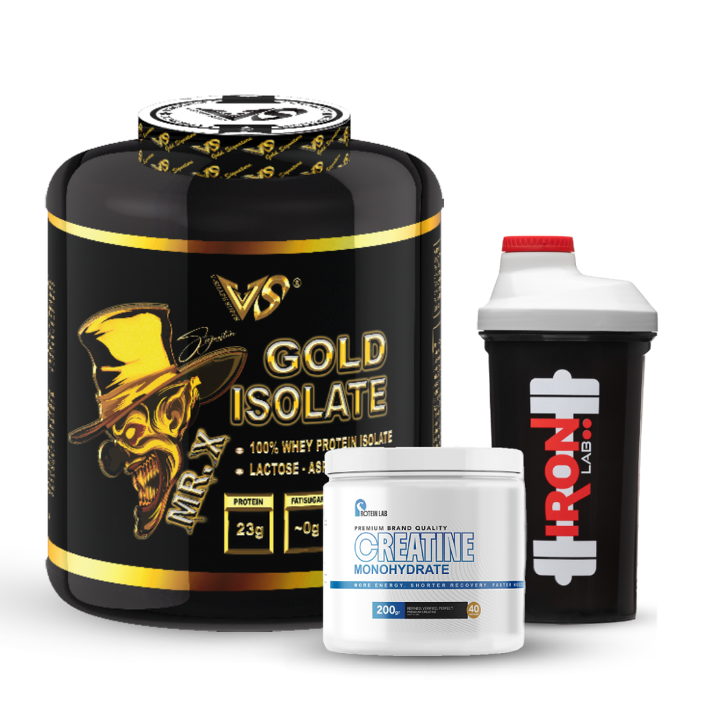Pack V-Shape : Mr. X Gold Isolate 2 kg + Créatine Monohydrate 200g – Protein Lab + Shaker