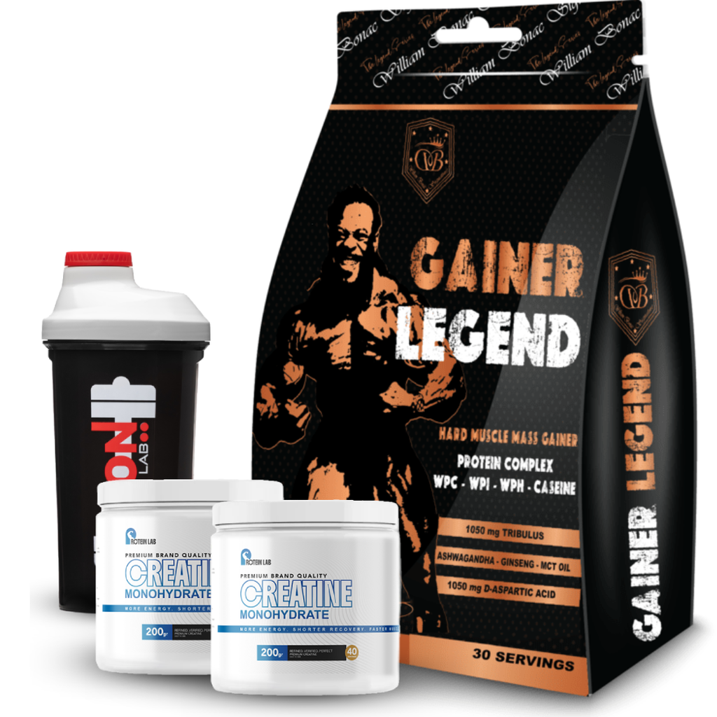 Pack WBS : Gainer Legend 6.8 kg + 2 x Créatine Monohydrate 200g – Protein Lab + Shaker