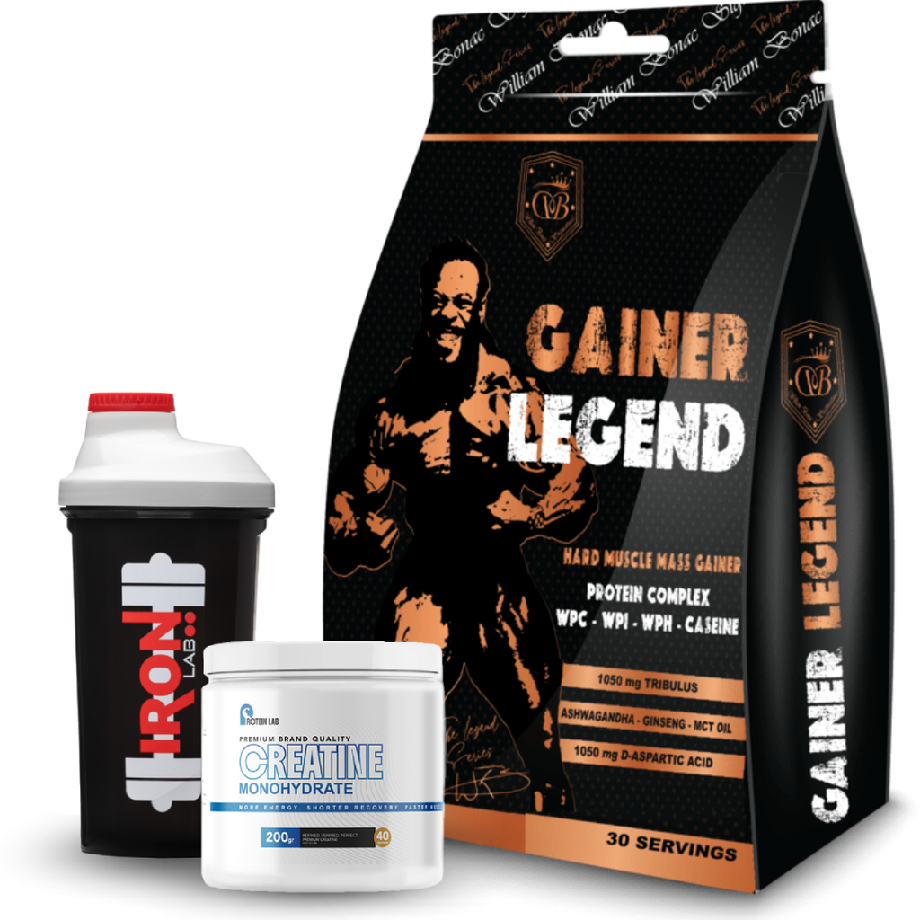 Pack WBS : Gainer Legend 6.8 kg + Créatine Monohydrate 200g – Protein Lab + Shaker