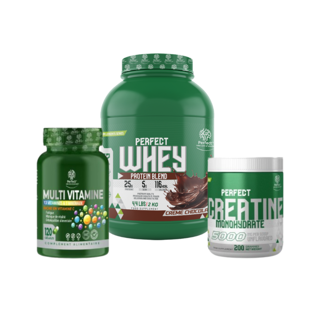 Pack Whey 2 kg + Creatine 200 g + Multivitamine 120 caps – Perfect Nutrition