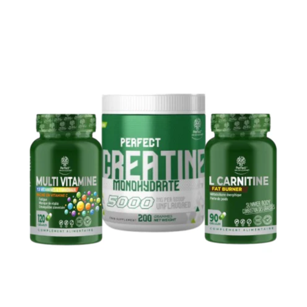 Pack Creatine 200 g + Multivitamine 120 caps + L-Carnitine 90 caps – Perfect Nutrition