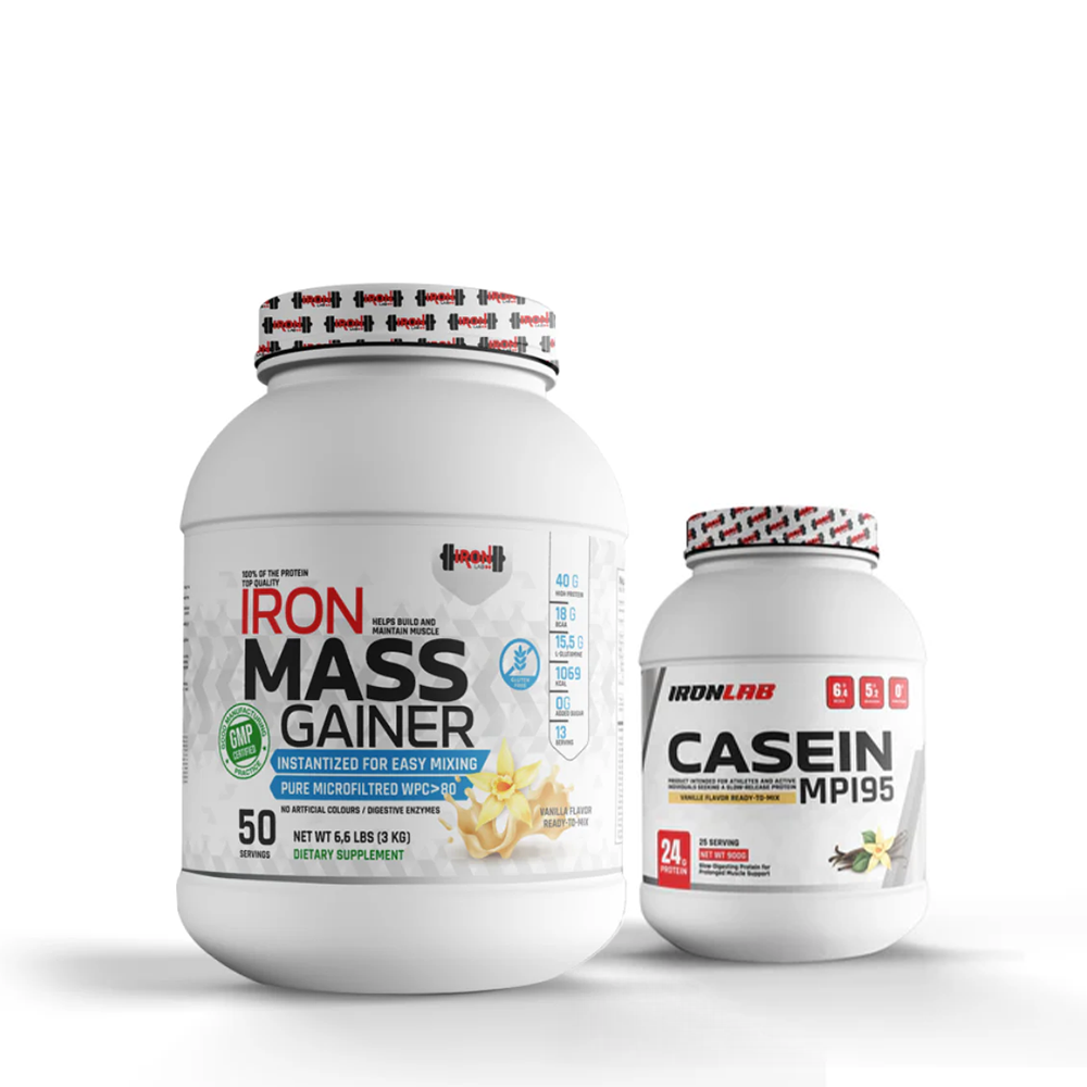 Pack Mega Gainer – Caséine 900 g + Mass Gainer 3KG - Iron Lab