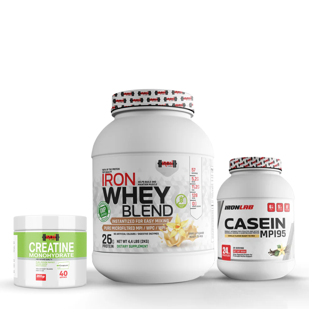 Pack Muscle Boost – Caséine 900 g + Whey 2 kg + Créatine 200 g - Iron Lab