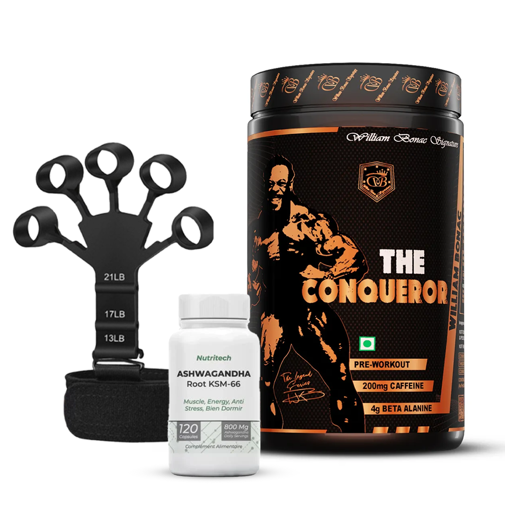 Pack Pré-Workout The Conqueror + Ashwagandha KSM-66® + Fingers Trainer