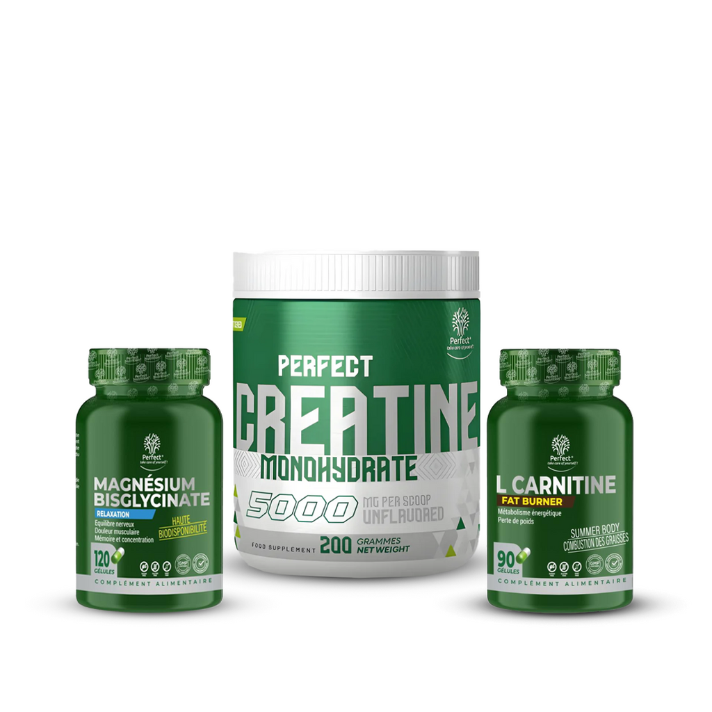 Pack Creatine 200 g + Magnésium 120 caps + L-Carnitine 90 caps – Perfect Nutrition