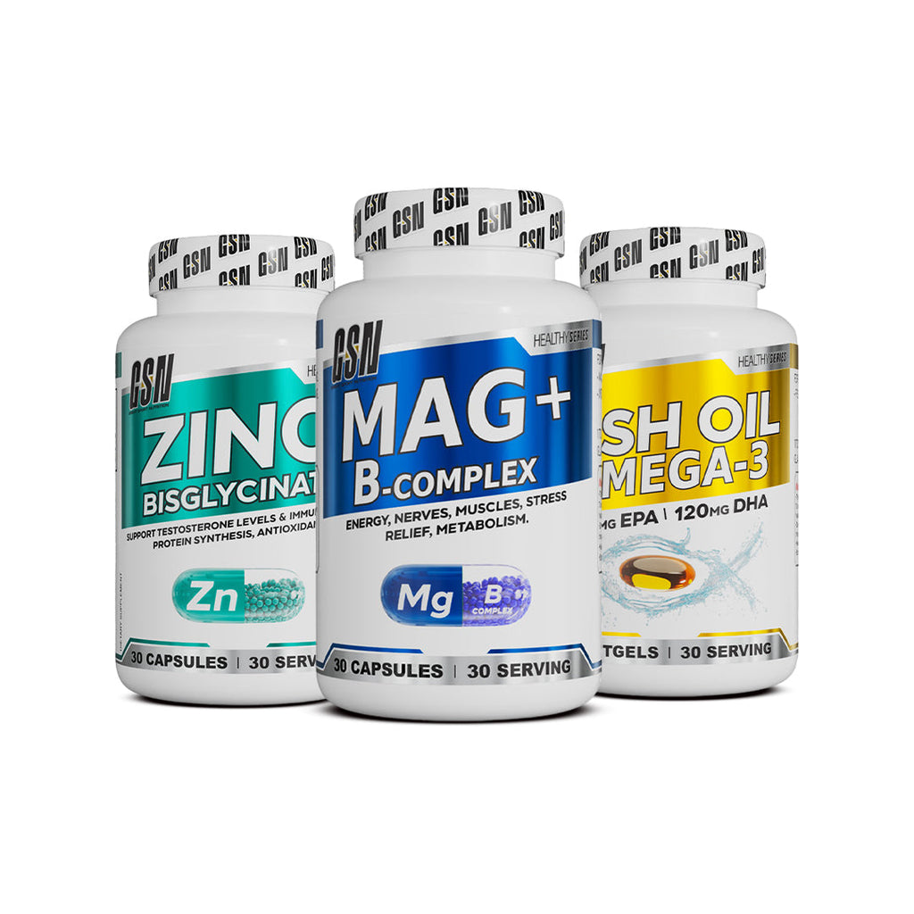 Zinc Bisglycinate gsn 30caps + Magnésium gsn 30 caps + omega 3 fish oil gsn 30 caps